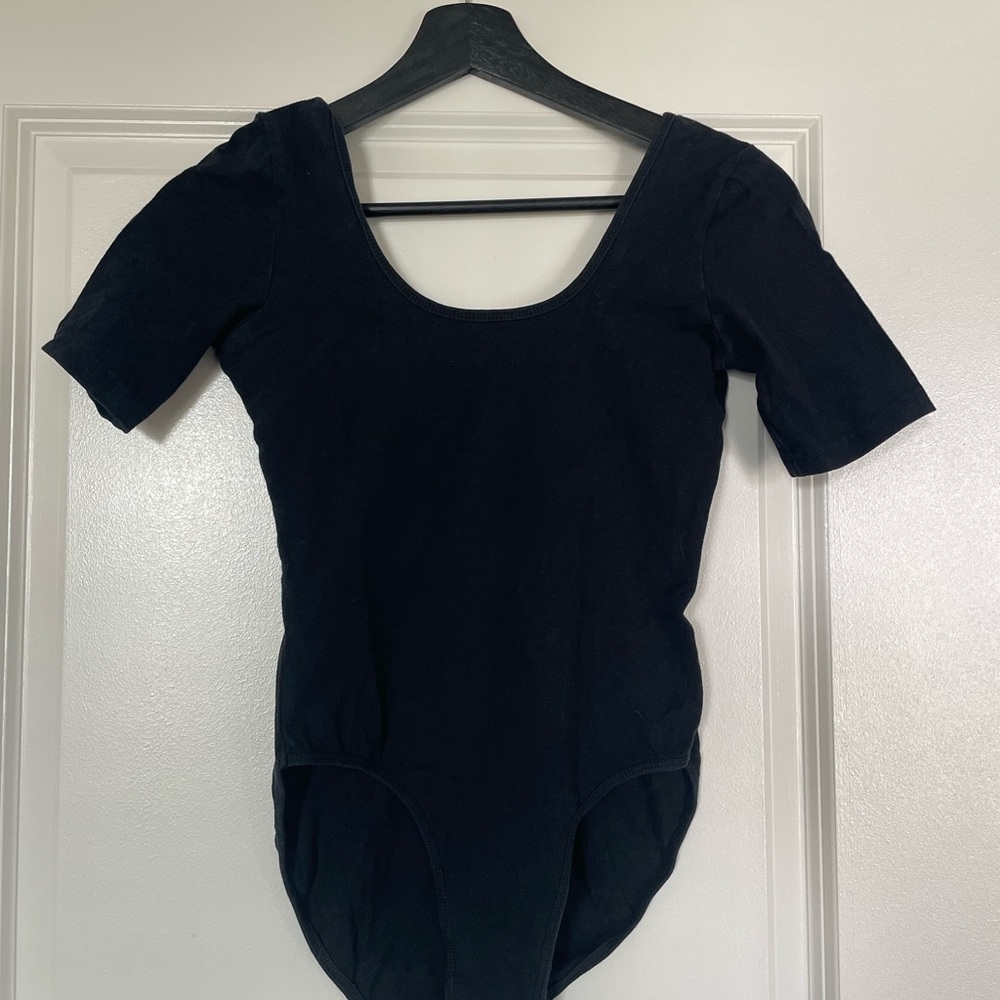 American Apparel Black Short Sleeve Scoop Neck Bodysuit